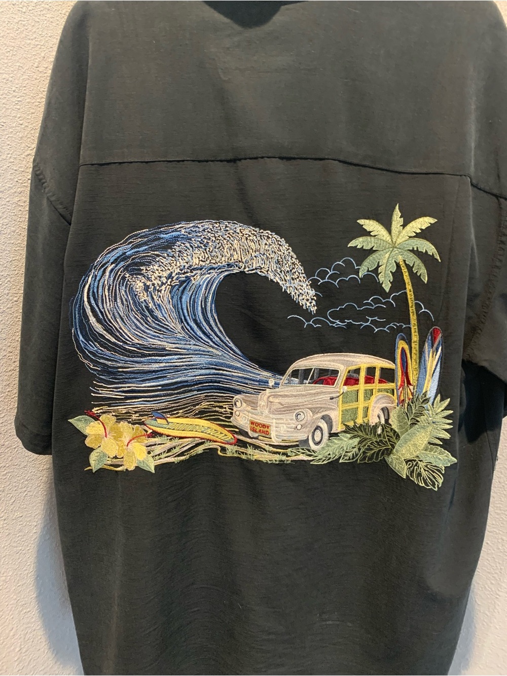 Black Men’s Embroidered button down shirt with Surf Station Wagon Embroidery